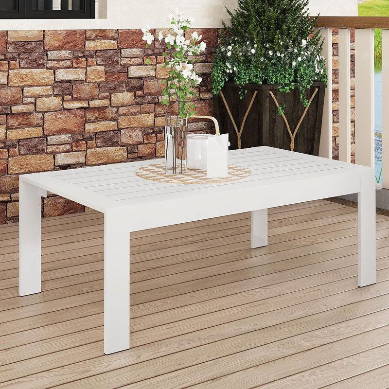 Aluminum Outdoor Coffee Table All Weather Rectangle Metal Patio Coffee Table White Latitude Run Color White
